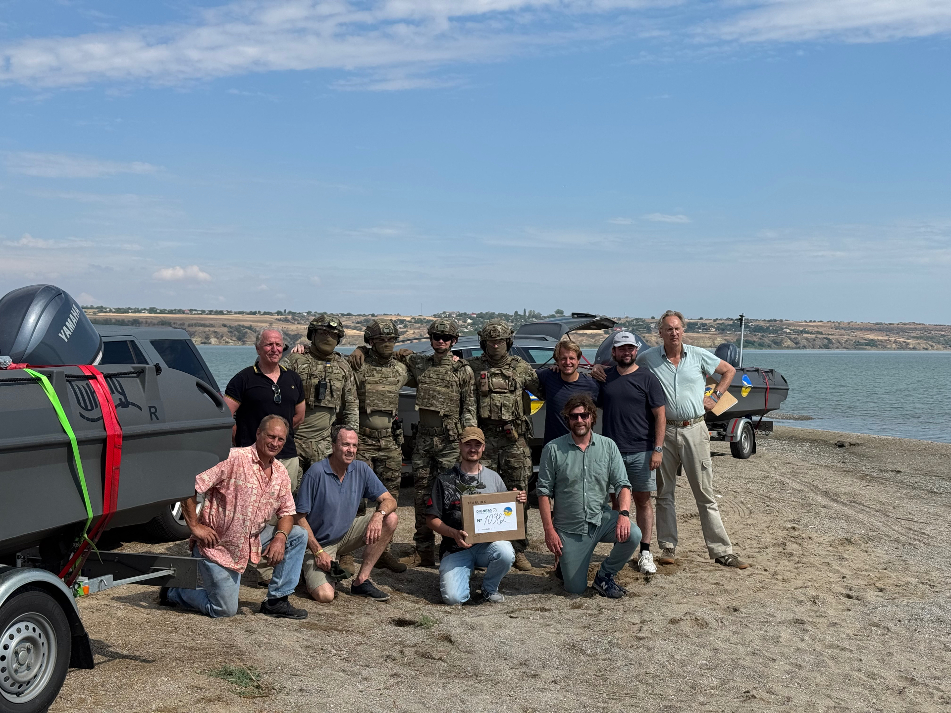 Aquadrone team handing over River Whale USVs to a Ukrainian naval unit on the southern coast